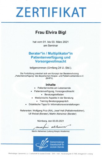 Frau Elvira Bigl, Nachlassplanerin mit Herz©: